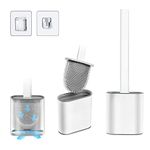 2 Pack Silicone Toilet Brush With Holder, Flexible Toilet Bowl Cleaner Scrubber Set for Deep Toilet Gap Cleaning, with Non-slip Handle & Soft Brushes Bristles & Quick-Drying Holder & Hook (White)