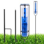 Rain Gauge for Outdoor, Blue Bar Scale Rain Gauge for The Garde,Adjustable Height Glass Rain Gauge with Stake, Easy to Read and Detachable Freeze Proof Rain Guage for Yard Garden Lawn Decoration