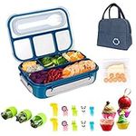 Kishilly Bento Lunch Box for Kids/Adult, Microwavable Kids Bento Box Lunch Containers with Lunch Bag Cookie Cutters Fruit Picks Silicone Cup Reusable Storage Bags for School,Work and Picnic (Blue)