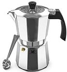 Cafe Du Chateau Espresso Maker (6 cup) Transparent Top Lid, High Gloss Finish, with Coffee Clip Spoon - Coffee Percolator