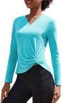 PINSPARK Active Long Sleeve Tops for Women Twist Front Worktout Shirt Athletic Casual Yoga Tee Shirt Breathable Top Turquoise X-Large