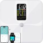 Body Fat Scale, Lepulse Weight Scale Large Display, Digital Bathroom Scale for Body Weight BMI Heart Rate, Balance Poids Smart Scale High Accurate, 15 Body Composition Scale with Fitness App, White