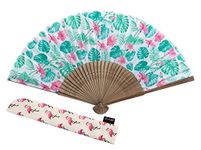 Salutto Palm Leaf Hibiscus Tropical Summer Hand Fan Hawaiian Accessory with Fan Cover