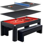 Park Avenue 7-Foot Pool Table Tennis Combination with Dining Top, Two Storage Benches, Free Accessories