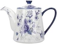 London Pottery Blue Rose Ceramic Teapot, 4 Cup / 900 ml, Almond Ivory/Blue