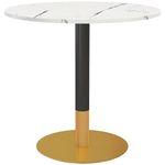 HOMCOM Round Dining Table for 4, Modern Kitchen Table with Faux Marble Top and Steel Base for Living Room, Dining Room, White