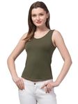 TANUSHK Women's Cotton Solid Camisole Slim Fit Tank Top | Vest | Sando for Women (Green_M)