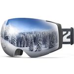 ZIONOR X4 Ski Snowboard Snow Goggles Magnet Dual Layers Lens Spherical Design Anti-fog Anti-slip Strap UV Protection for Men Women - Grey Frame GreyRevoSilver Lens