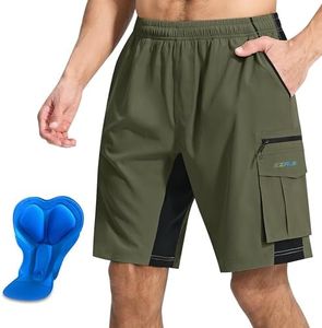 EZRUN Men's 3D Padded Mountain Bike Shorts Lightweight MTB Cycling Shorts, A-army Green