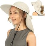 SUN CUBE Women Hiking Hat Fishing Hat | Ponytail Sun Hat with Neck Flap Wide Brim | Summer Outdoor Camping Beach Safari Ladies Foldable Woman Hat UPF50+ (Ivory Beige)