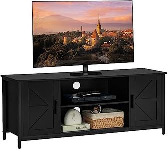 WEENFON Farmhouse TV Stand for up to 55 Inch TV, TV Stand with 2 Cabinets & Shelf, TV Table with Metal Frame and Cable Management, Entertainment Center for Living Room, Bedroom, Black