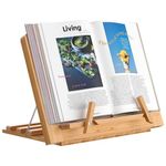 Pezin & Hulin Bamboo Book Stand, Adjustable Cook Book Holder for Reading, Foldable Music Book Stand with Page Paper Clips, Desktop Book Rest for Documents, Tablets (34cm x 23.8cm)