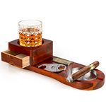 Cigar Ashtray Coaster Whiskey Glass Tray and Cigar Holder, Wooden Ash Tray, Slot to Hold Cigar, Cigar Rest Cigar Accessory Set Gift for Men Dad, Great Decor for Home (Rectangle)