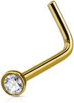 FIFTH CUE Crystal Set Half Ball Top IP Over 316L Surgical Steel L Bend Stud Nose Ring (20G | Gold)