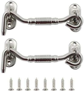 2 Pack Hook and Eye Latch,ULIFESTAR Barn Door Latch,Heavy Duty Stainless Steel Gate Latch Lock for Sliding Barn Door Window Shutters Garage Fence Closet Shed Door with Screws (4'', Silver)