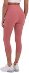 TCA Womens High Waisted 7/8 Length Capri Tight Gym Workout Fitness Running Leggings with Pocket - Dusty Rose, M