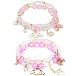 KARAZZO Crystal Beads Bracelet Kawaii Bracelets Set Cute Cartoon Elastic Rope Beaded Bracelet Charm Bracelets Jewelry for Girls Women (Red+Purple)