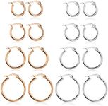 LOYALLOOK Stainless Steel Rounded Small Hoop Earrings Set for Women Nickel Free 8 Pairs White&Rose