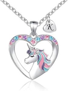 Unicorn Necklace Gifts for Girls,Silver Heart Necklace with Initial for Girls Teen Kids Birthday Valentines Day Gifts,Plated CZ Necklace for Daughter Granddaugher Christmas Thanksgiving Gifts-Letter K