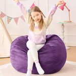 Bean Bag Chairs for Kids-Memory Foam Furniture Bean Bag Chair - Kids Sofa with Soft Micro Fiber Cover - Round Fluffy Couch for Living Room Bedroom College Dorm,2.5FT,Purple