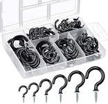 Vinyl Coated Screw-in Cup Hooks - 70Pack Ceiling Hooks in 6 Size for Hanging Plants, Mugs, Wall Hangers for Indoor/Outdoor Use-(1/2", 5/8", 3/4", 7/8", 1'', 1-1/4") (Black)