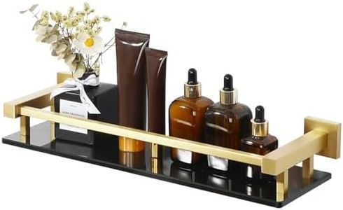 Alise Glass Bathroom Shelf, Brushed Gold Tempered Glass Shelves, Stainless Steel Modern Floating Shelves, Wall Mounted, 16 inch