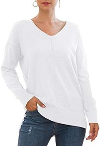 Jouica Womens Fall Long Sleeve Plus Pullover Side Split Loose Casual Sweater,White,Medium