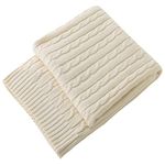 TREELY 100% Cotton Cable Knit Throw Blanket Super Soft Warm for Chair Couch Bed(White,50" x 60")