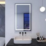 VENETIAN IMAGE Dimmable Lighted Vanity LED Mirror for Bathroom, Anti Fog Led Bathroom Mirror with Lights Framed, Rectangular, White, Warm, Natural, Wall Mount Mirror (20X40 Inch)