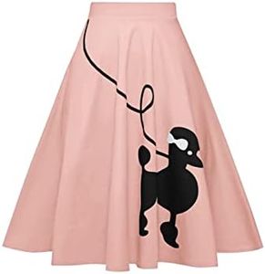 ZEZCLO Women Poodle Skirt 50s Vintage Pleated A-line Zipper Skirts Light Pink M