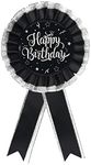 INNORU Happy Birthday Tinplate Badge Pin, Boy or Girl Birthday Rosette Button Pins, Happy Birthday Party Accessory Brooch Pin, Children Adults Party Decorations Black & Silver, Pack of 1, Stainless