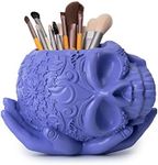 Skull Candy Bowl, Plant Planter Pot with Hand | Goth Gothic Home Decoration, Extra Large Strong Resin, Skeleton Sweet Serving Tray, Skull and Bones Trick Or Treat Décor (Purple)