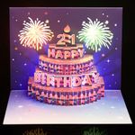 21st Birthday Cards, Light and Music Birthday Cake Happy Birthday Card, 3D Pop Up Birthday Gift Greeting Card for Women Men Sister Brother Daughter Son Friends