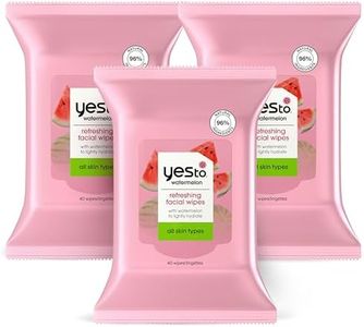 Yes To Face Wipes for Women and Men, Super Skin Recharging Facial Cleansing Wipes for use as a Make Up Remover, Cleaning, Soothing, Watermelon (Pack of 3)