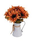 DDHS Fall Artificial Sunflower Centerpieces Fake Sunflower Potted Plants for Home Bathroom Kitchen Office Table Decor, Sunflower Arrangement Decorations with Metal Pots