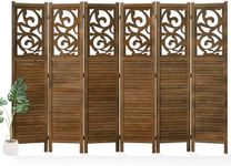 Svimi Folding Room Divider, 5.6Ft 6 Panels Wood Carved Privacy Screens, Free Assembled Freestanding Portable Reversible Functional Decorative Partition for Home Office Restaurant Bedroom (Brown)