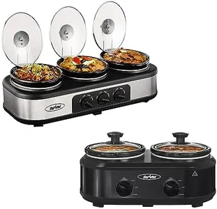 Dual and Triple Slow Cooker Buffet Server - Multiple Pot Food Warmer with Adjustable Temp Lid Rests - Stainless Steel