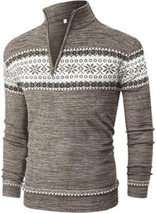 NITAGUT Mens Slim Fit Quarter Zip Mock Neck Polo Sweater Casual Long Sleeve Sweater and Turtleneck Pullover,P Khaki, XX-Large