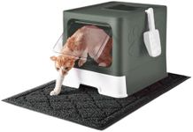 Medario Cat Litter Box with X-Large Litter Mat and Scoop, Large Foldable Litter Box with Lid, Enclosed Kitty Box,Front Top Entry Exit, Odor Control Easy to Clean (Upgrade Olive Green)