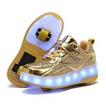 BFOEL Kids 2 Wheels Shoes with Lights Rechargeable Roller Skates Shoes Retractable Wheels Shoes LED Flashing Sneakers for Unisex Girls Boys(1.5 Little Kid Gold 33)