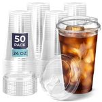 Fit Meal Prep 50 Pack 24 oz Clear Plastic Cups with Strawless Sip Lids, Disposable Plastic Coffee Cups with Lids, To Go Cups for Iced Coffee, Smoothies, Soda, Party Drinks, Bubble Tea, Cold Beverage