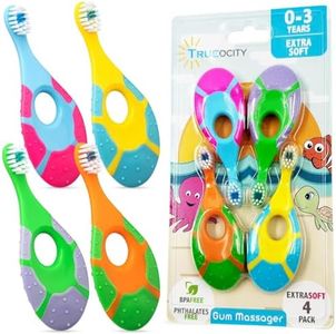 Baby Toothbrush 4 Pack, Toddler Toothbrush Age 1-2 & Bonus Silicone Finger Brush, Soft Bristles, Toddler Toothbrushes, Infant & Training w/Teething Handle, 0-2 Years, Multi Color Set