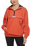 OSTOO Women's Running Cycling Lightweight Rain Jacket Waterproof with Hood Hiking Wind Breakers Pullover, Orange, Medium