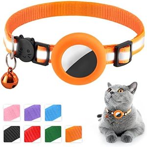 Airtag Cat Collar, Reflective GPS Cat Collar Breakaway with AirTag Holder and Bell, Adjustable Lightweight Air Tag Kitten Collar (Orange)