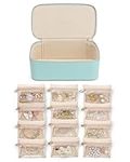 Vlando Travel Jewelry Organizer with 12 Velvet Jewelry Bags Travel Jewelry Case for Girls Jewelry Storage Necklace Rings Earrings Bags Gifts for Women Daughter Friends(Lake Blue)
