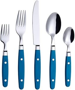 ANNOVA Silverware Set 20 Pieces Stainless Steel Color Handle with Rivet/Retro Flatware (Blue, 20 Pieces)