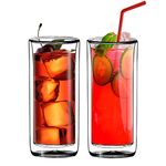 Sun's Tea (Set of 2) 20oz (600ml) Ultra Clear Strong Double Wall Insulated Thermo Glass Tumbler V3 Highball Glass for Beer/Cocktail/Lemonade/iced Tea (Real Borosilicate Glass, Not Plastic)