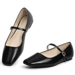 MUSSHOE Womens Stylish Flats Shoes with Adjustable Strap and Comfortable Square Closed Toe Versatile Chic Footwear with Latex Insole, Black, 10