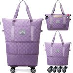 4 in 1 Rolling Duffle Bag with Wheels,Expandable Foldable Duffel Bag Suitcases,Detachable Rolling Wheels,Suitcases with Wheels,Carry on Luggage,Gift for Men Women Lightweight Suitcases (Purple)