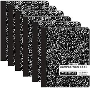 BAZIC Products Composition Notebook Wide Ruled - 100 Sheets, Black Marble Composition Notebook with Durable Cover, Non-Spiral for Journaling, School, Home, or Office, 6-Packs